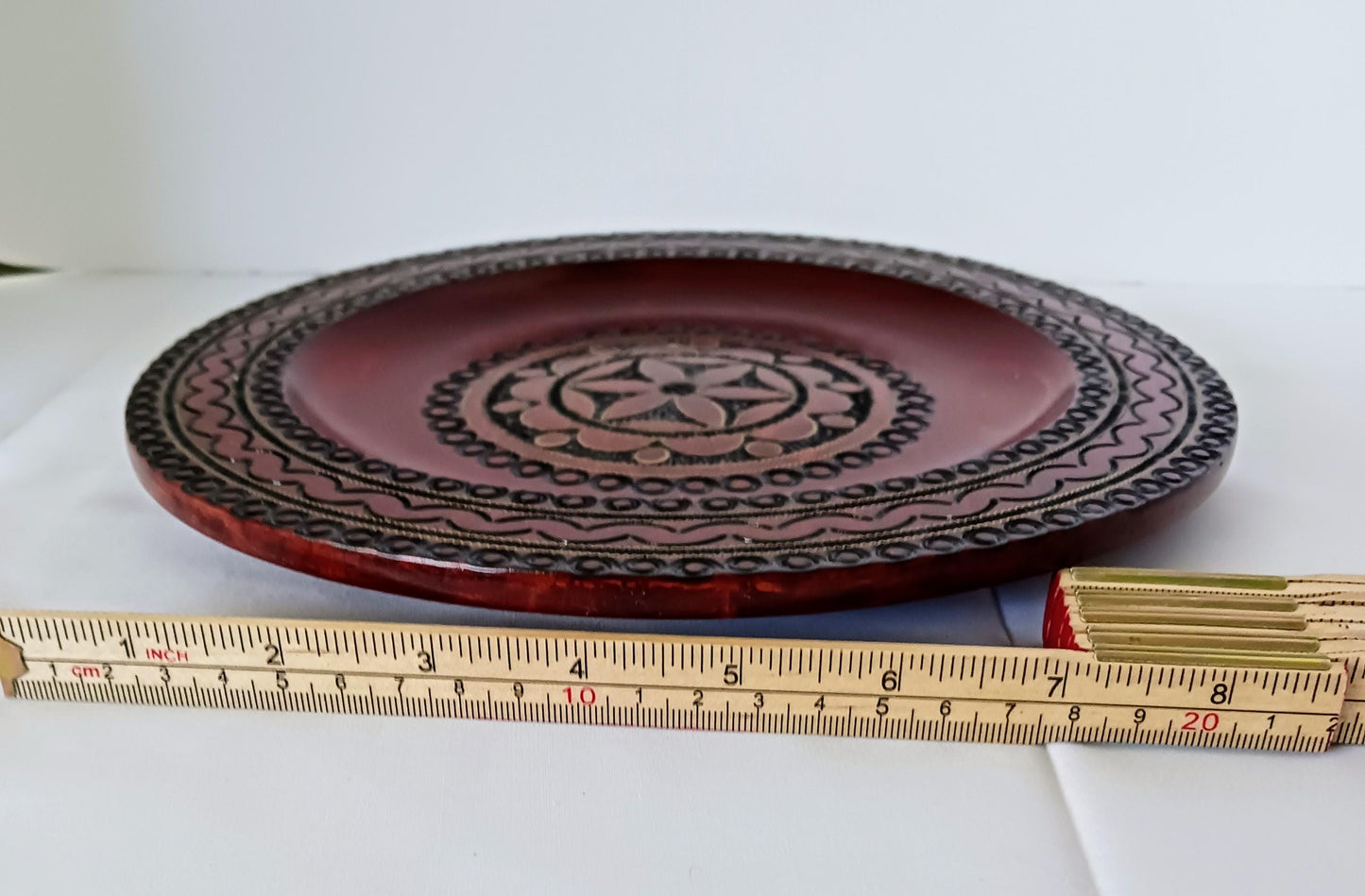 Vintage Wood Carved Plate. Poland. Attractive Deep Brown Tones. Great for Display, Stylish and Popular Look
