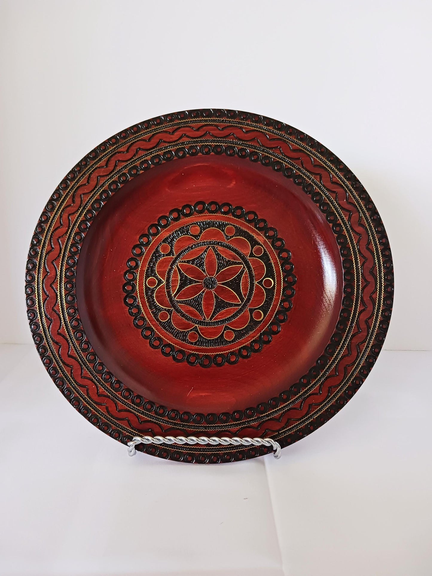 Vintage Wood Carved Plate. Poland. Attractive Deep Brown Tones. Great for Display, Stylish and Popular Look
